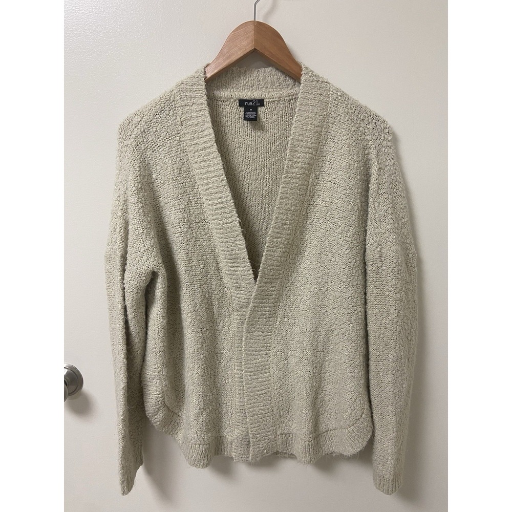 Rue 21 Light Beige Open Front Knit Cardigan Long Sleeve Medium‎ M Grunge Sweater
